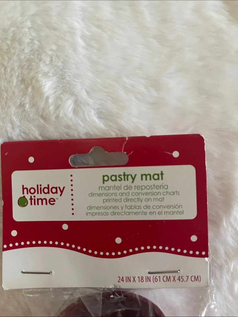 Holiday Time red pastry mat - Rolling and measurement guide 24” X 18”